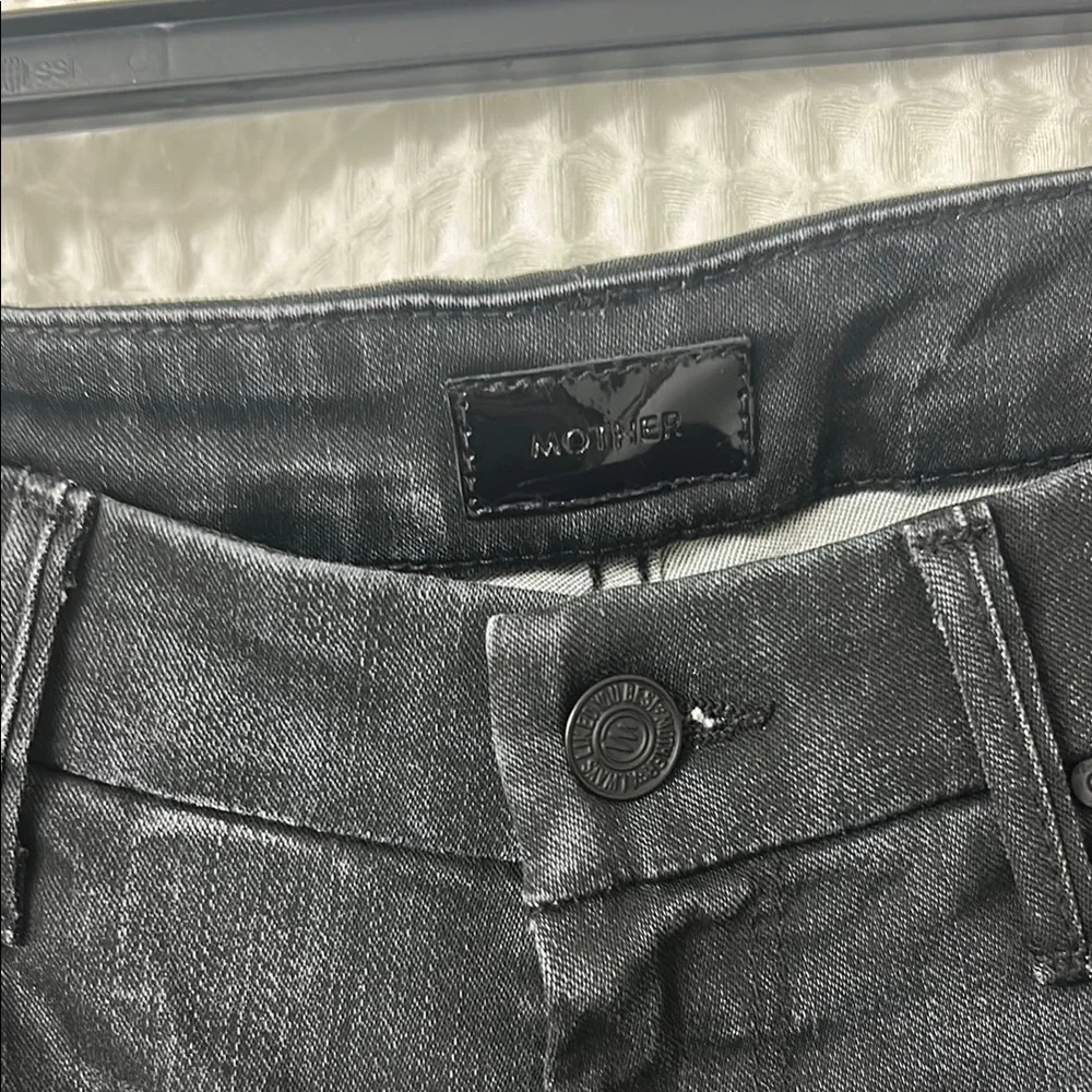 Mother The Looker Crop Lies & Shadows Size 27 Skinny Stretch Jeans Black Wash - Picture 6 of 10